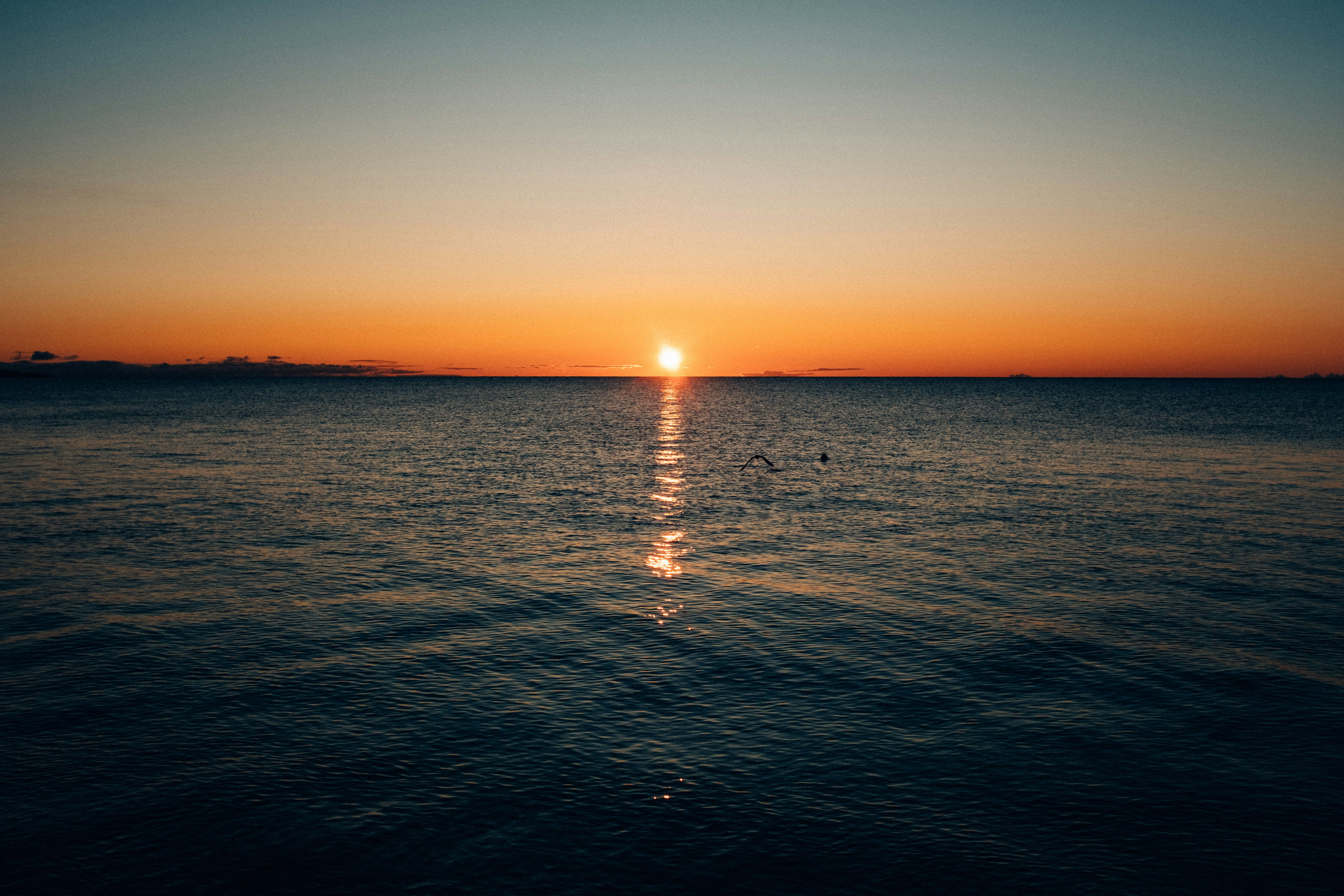 body of water under brown sky at golden hour