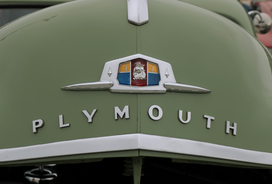 a close up of the emblem on a green car