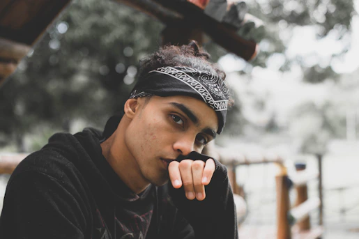 man wearing black top