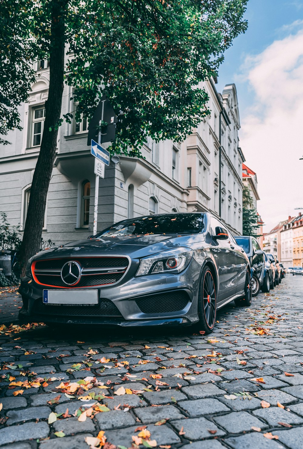 parked gray Mercedes car
