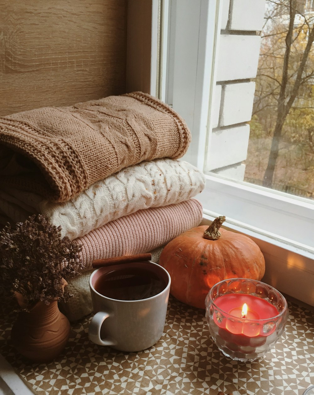 sweaters and cup of coffee