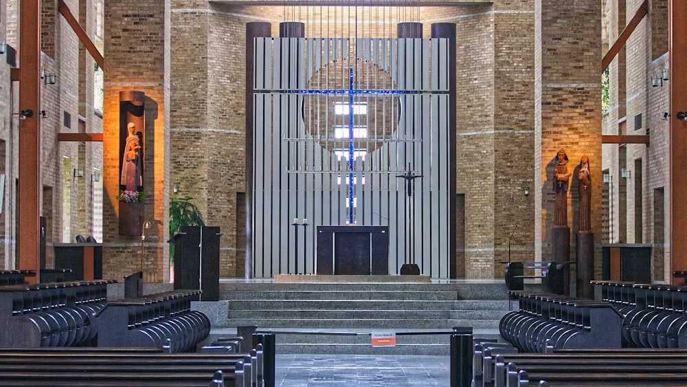 blue and brown cathedral interior