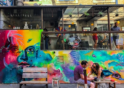 A vibrant photo showcasing a colorful branding project for a local Caribbean café.