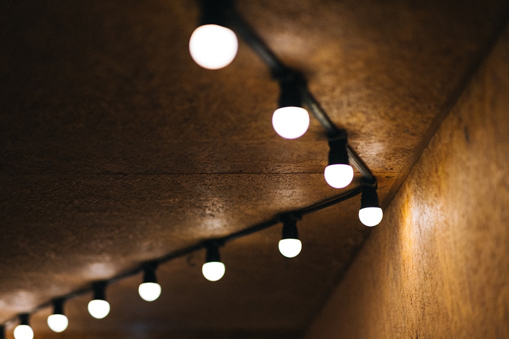 lighted bulbs on ceiling