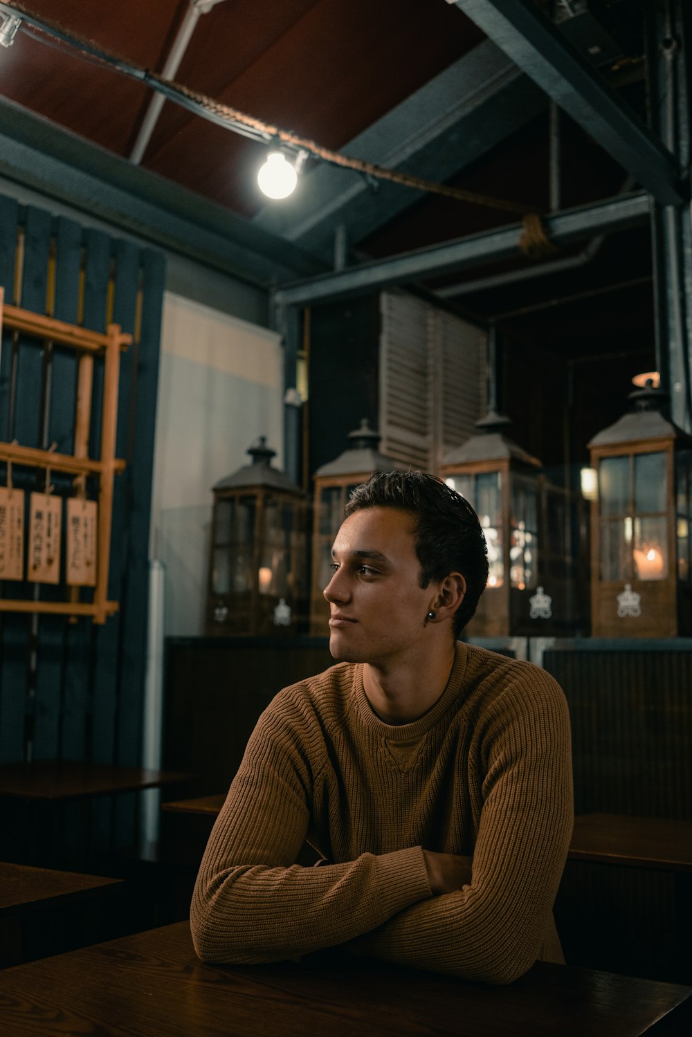 man sitting at table