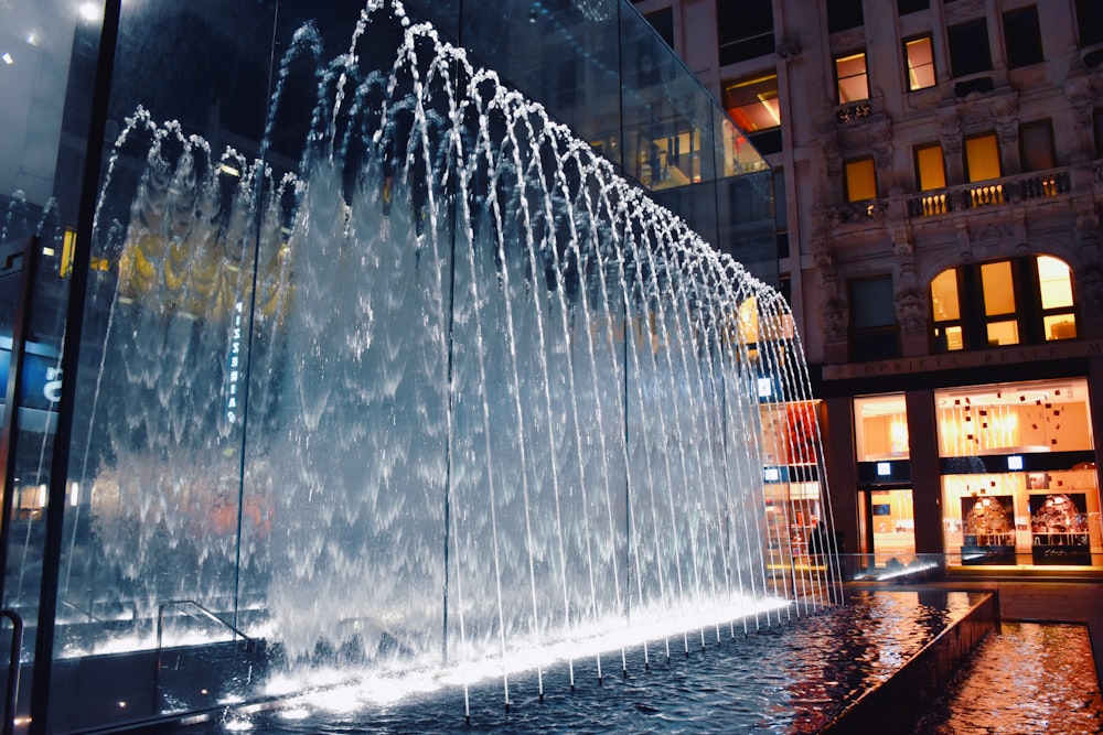 outdoor fountain with lights