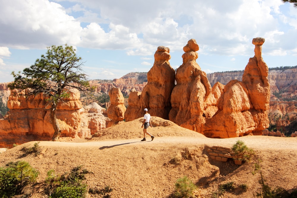 man standing on brown mountain