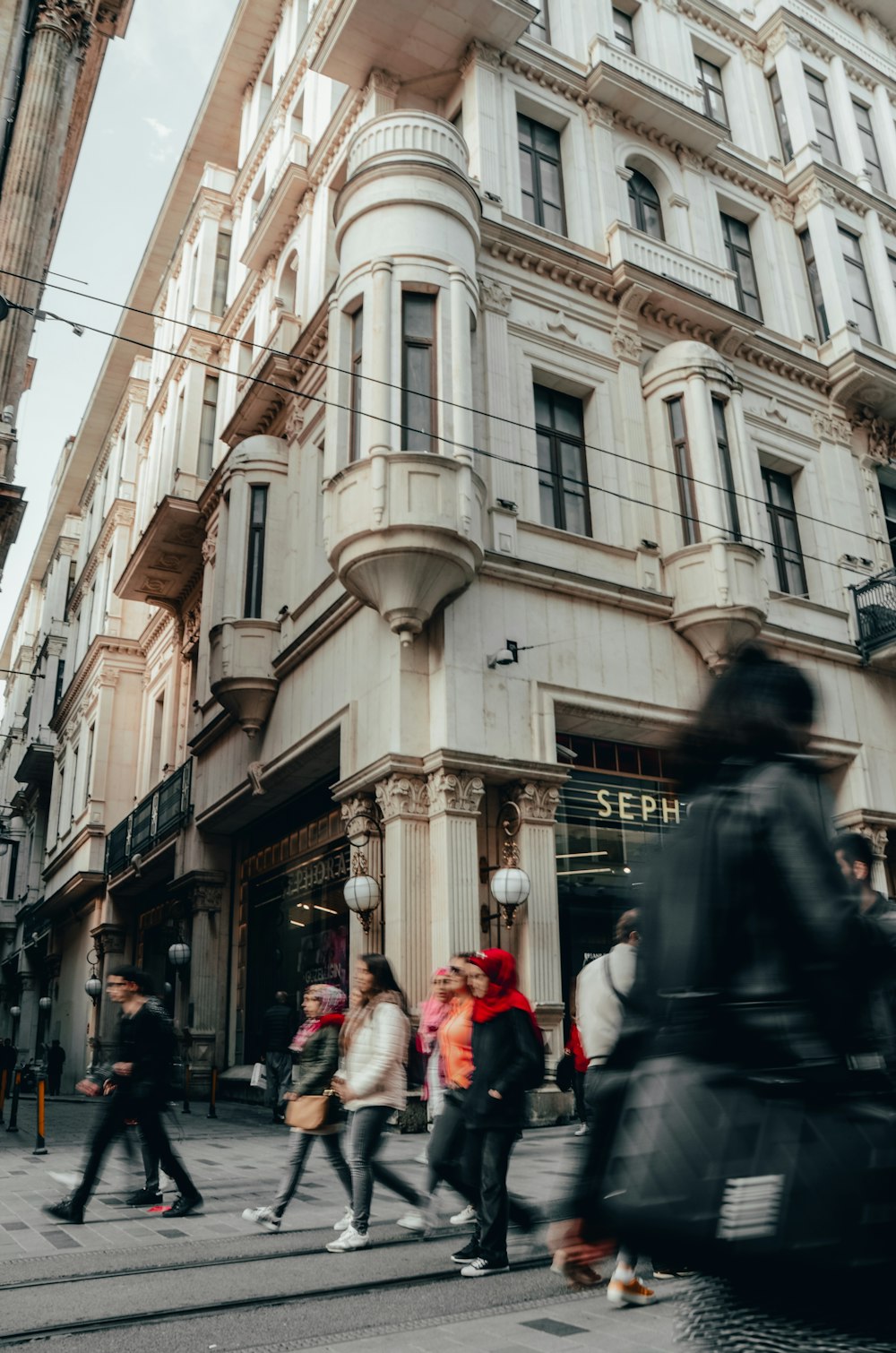 people walking beside building