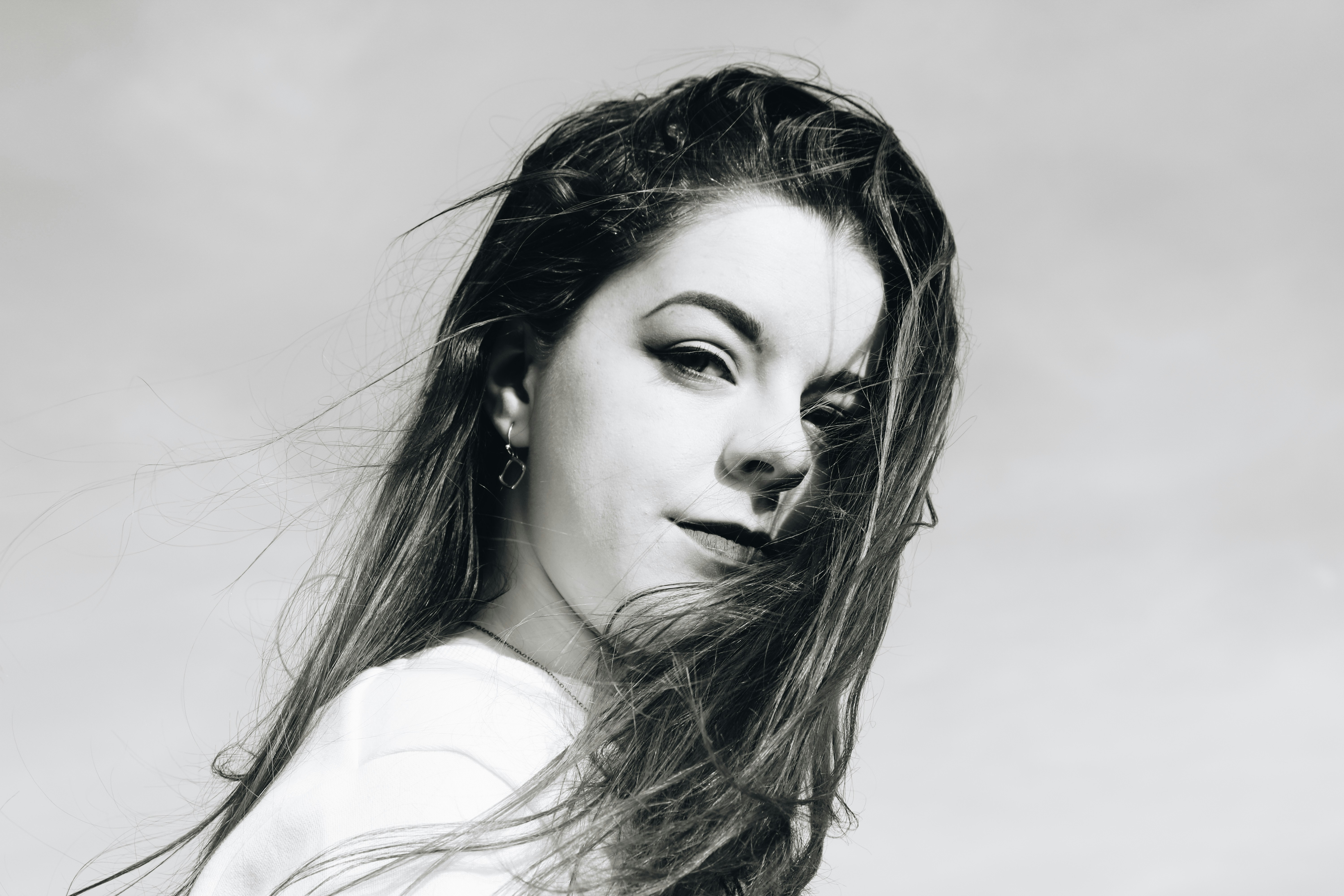 grayscale photo of woman