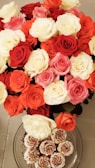 A beautifully arranged bouquet of colorful floral cupcakes.