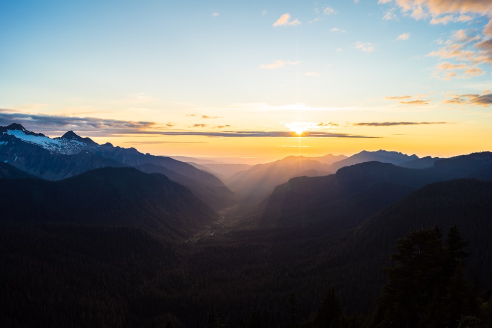 silhouette of mountains during golden hour