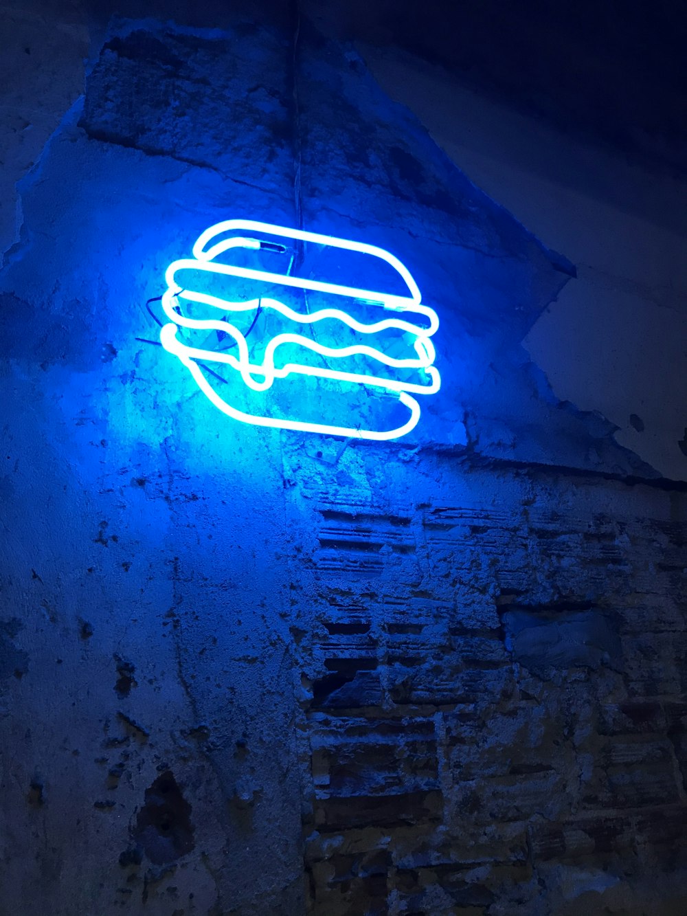 lighted hamburger neon light signage