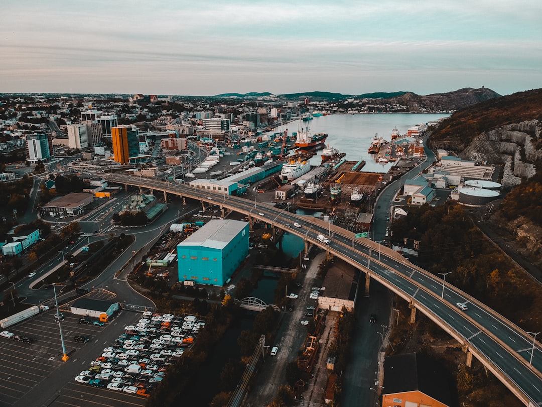 aerial photography of bridge and vehicles