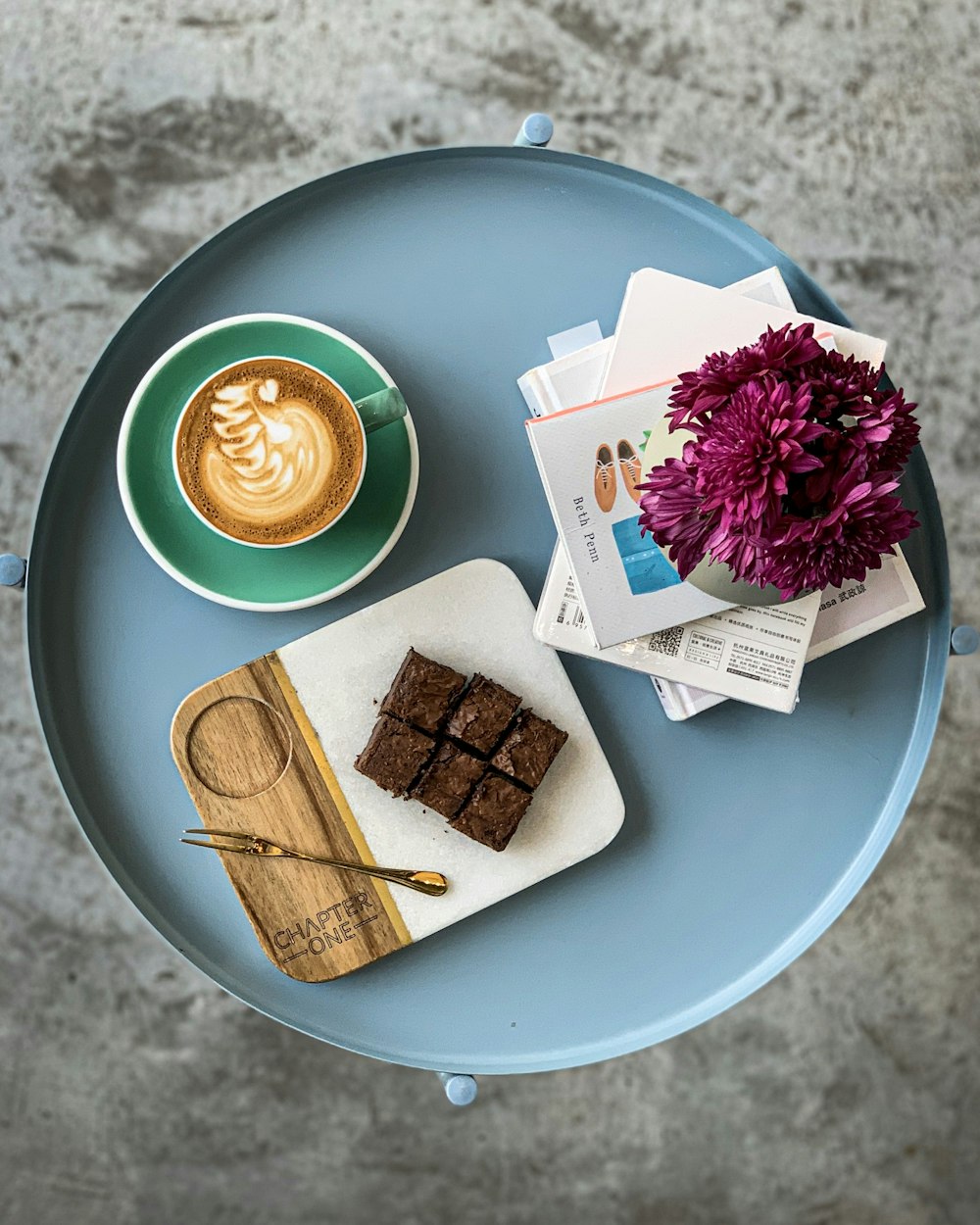 brownies and coffee on a tray