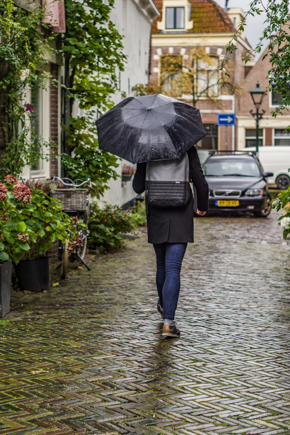 person walking on road while holding umbrella