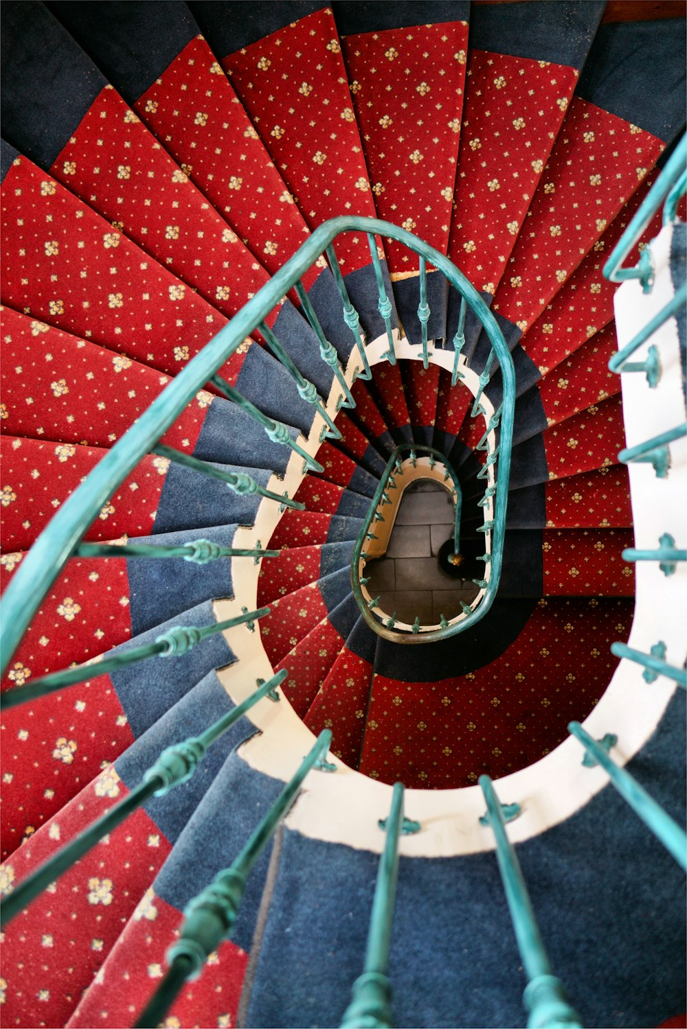 red and gray stairway