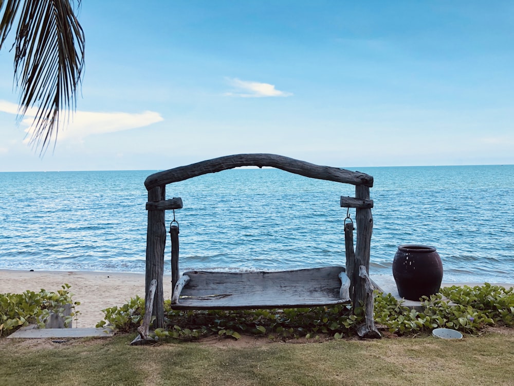 white wooden bench