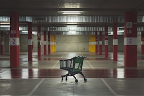 shopping cart in indoor parking lot