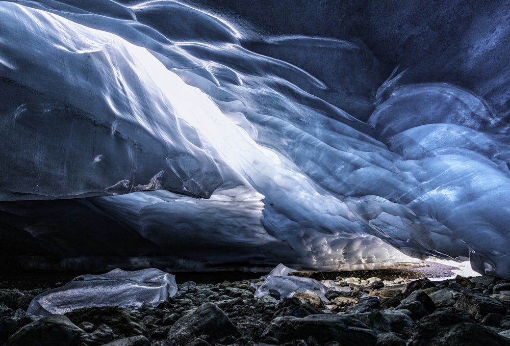 a large ice cave filled with lots of ice