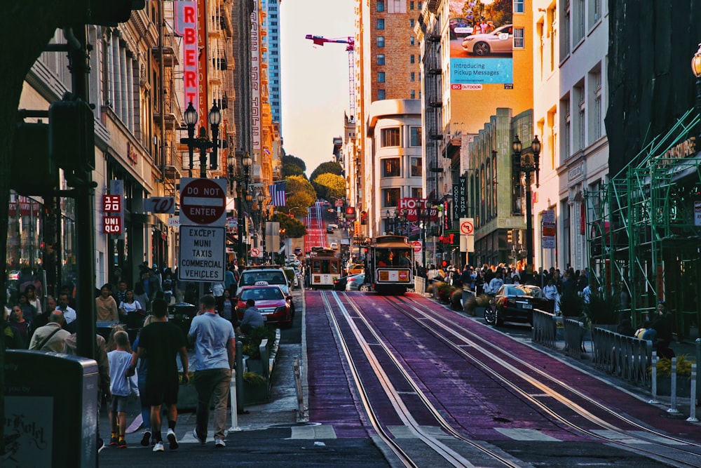 people walking near concrete buildings