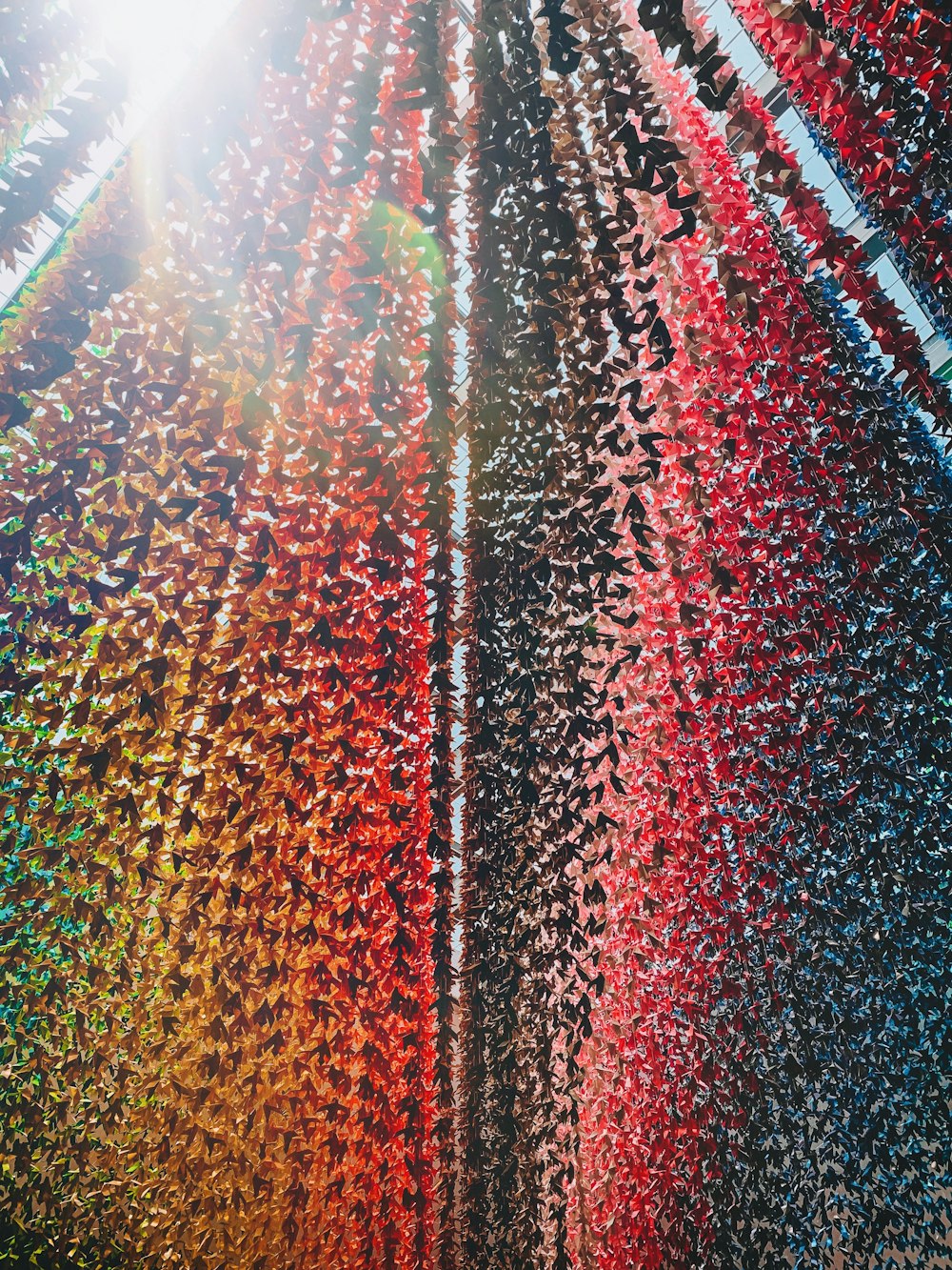 a multicolored image of a tree with the sun shining through it