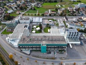 aerial photography of building and road