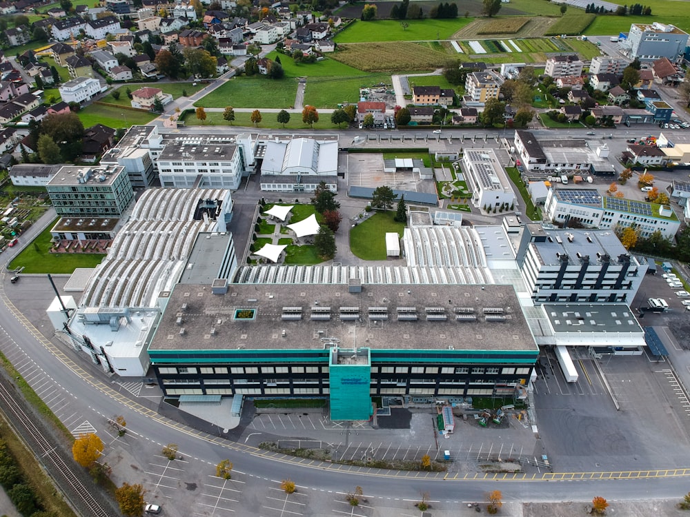 aerial photography of building and road