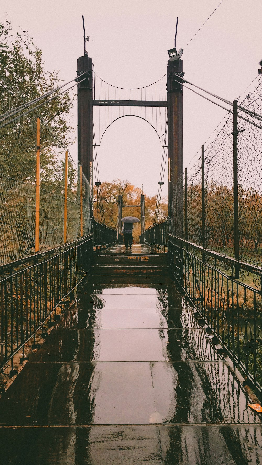 black bridge near trees