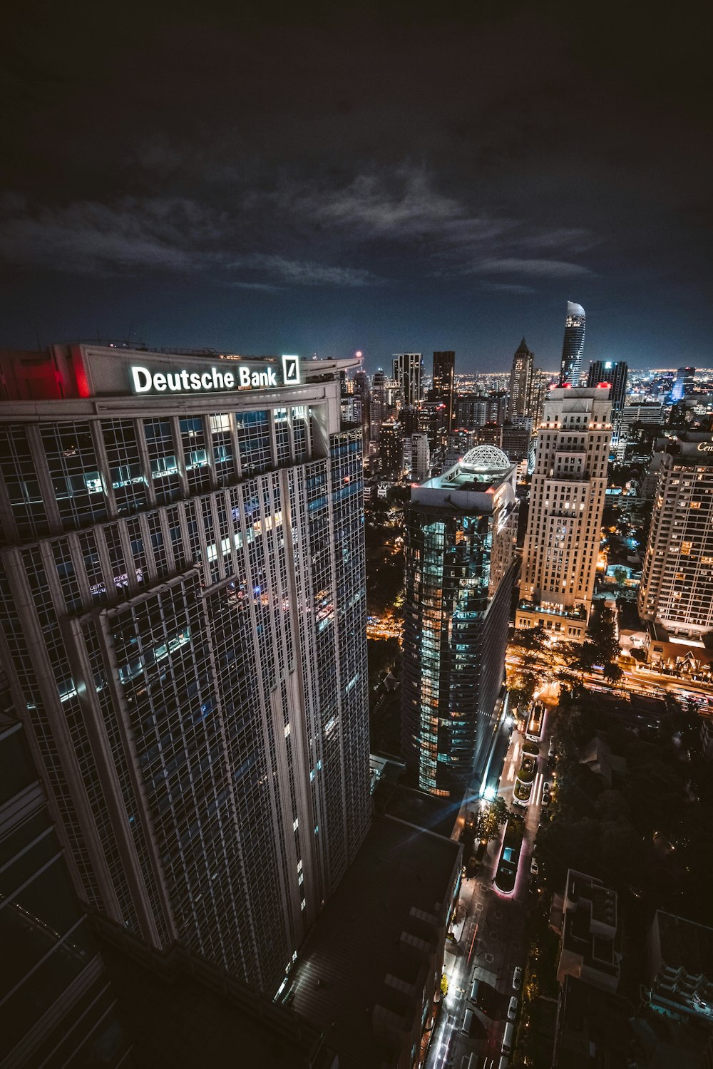 high rise buildings during nighttime