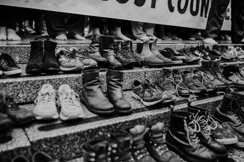 grayscale photography of shoes