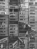 grayscale photography of door lockers