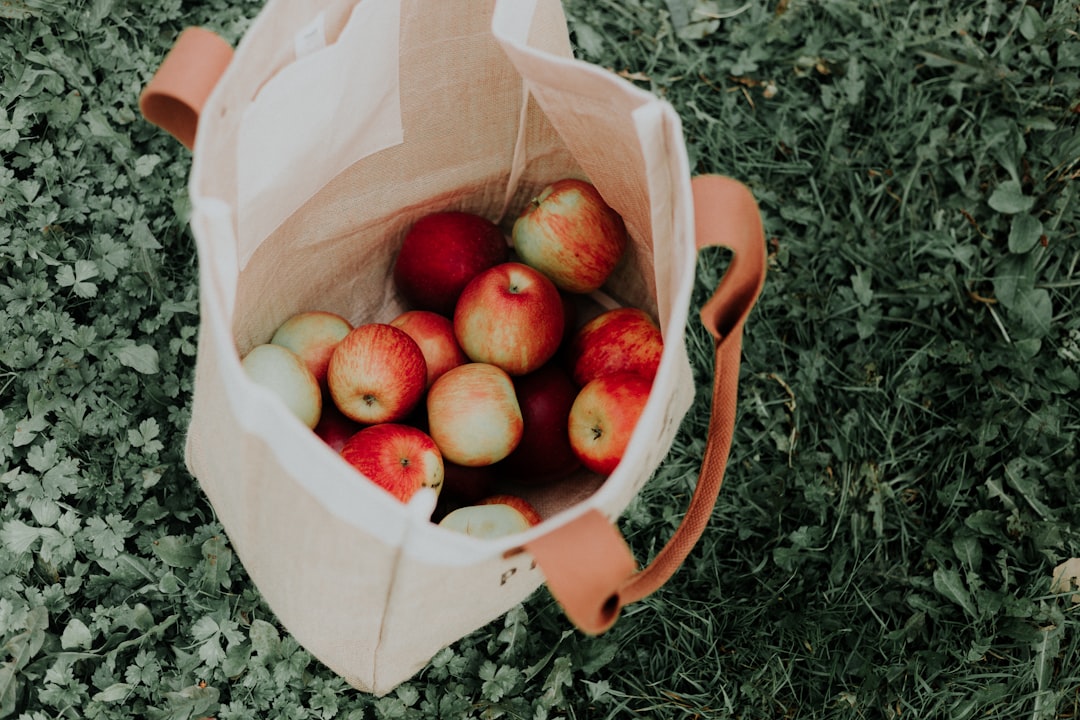 A burlap bag of apples