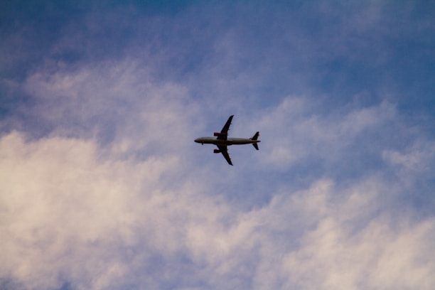 A cargo airplane soaring through a blue sky with digital overlays.
