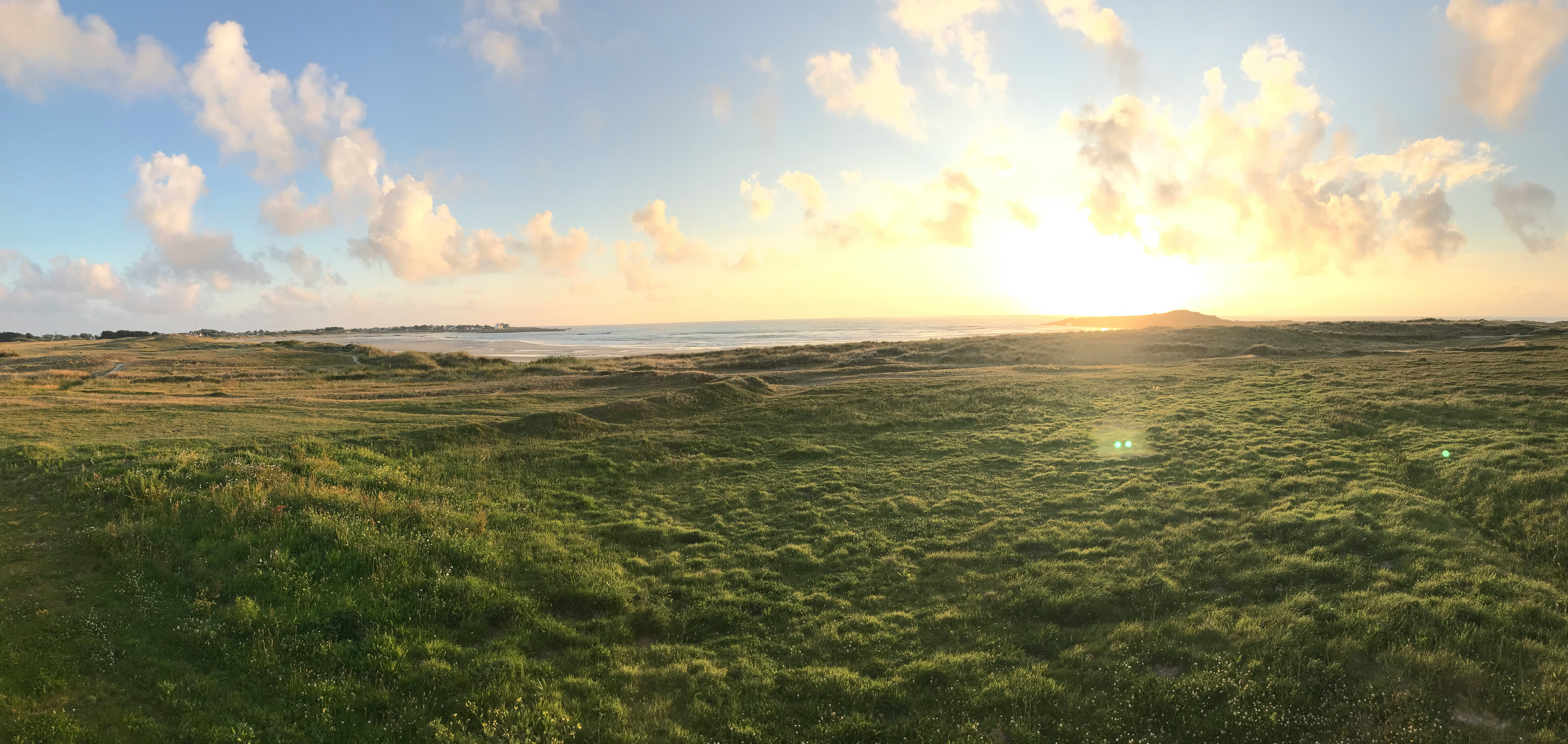 Sunset over coastal grassland