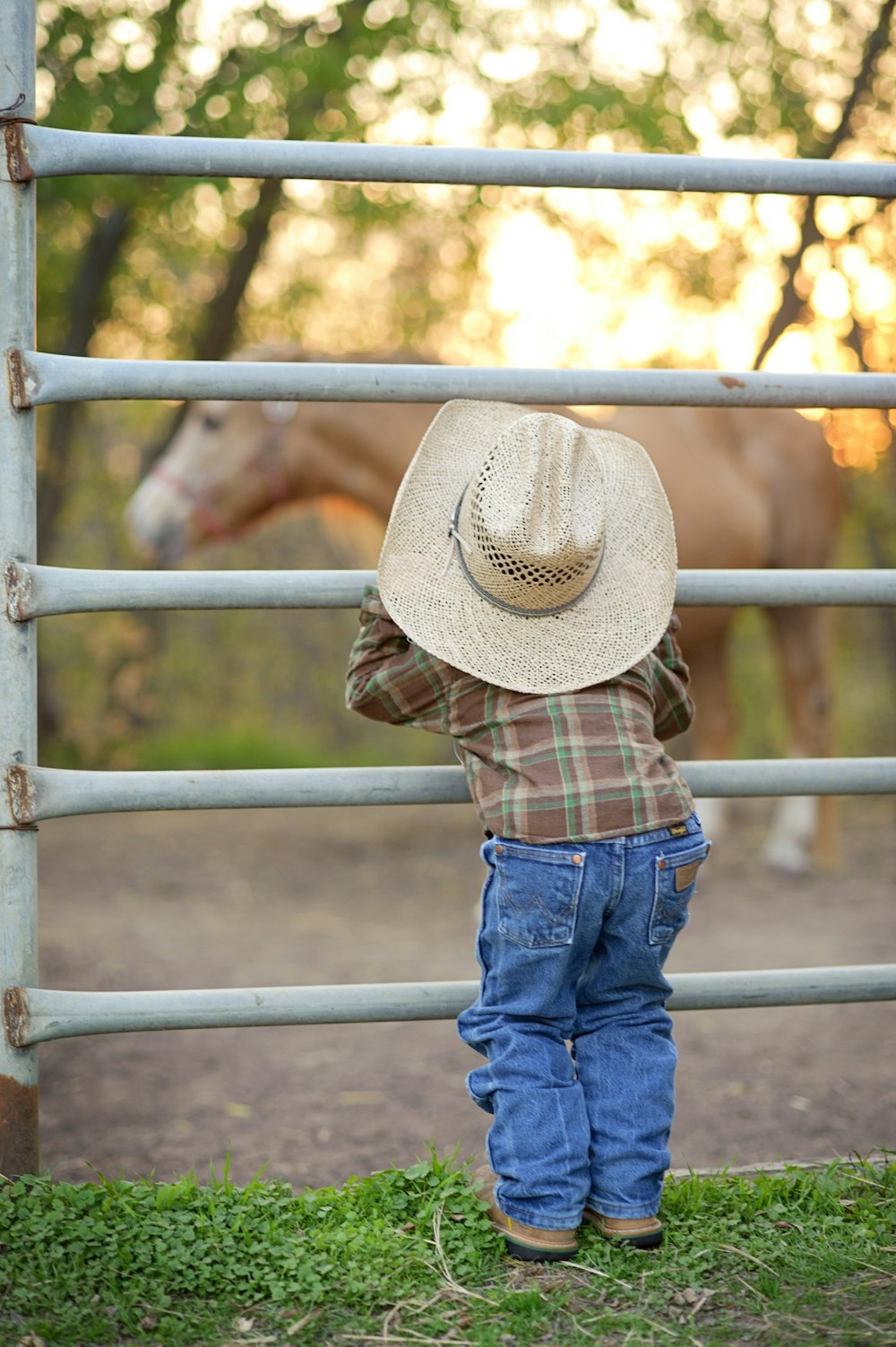 child beside fence during daytime