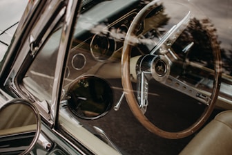brown and gray vintage car steering wheel