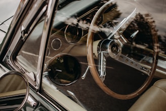brown and gray vintage car steering wheel