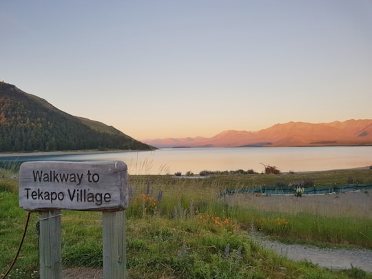 walkway to Tekapo Village signage in Lake Tekapo New Zealand