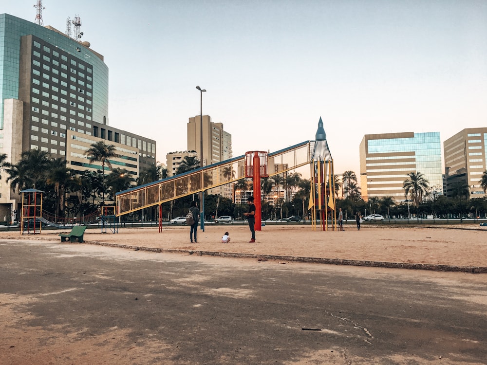 people standing near buildings