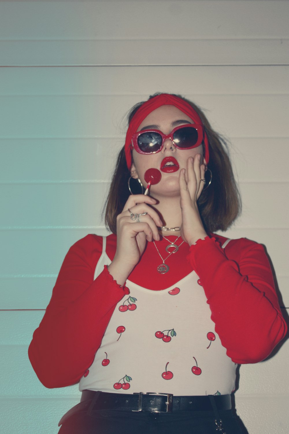 woman in red sweater