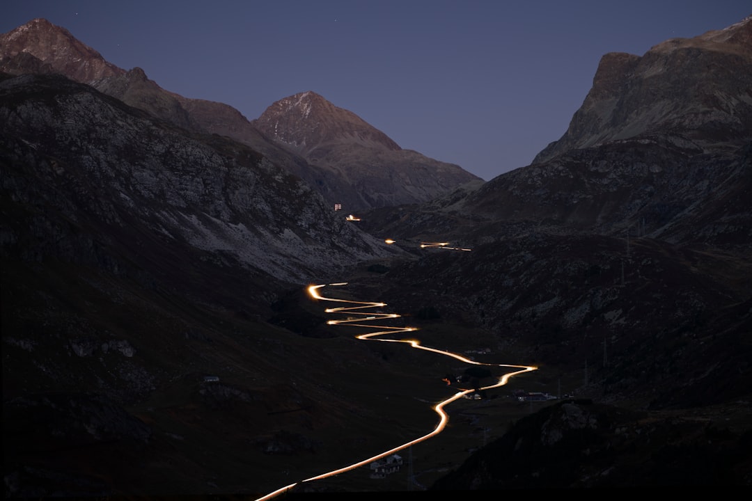 spiral road viewing mountain during night time