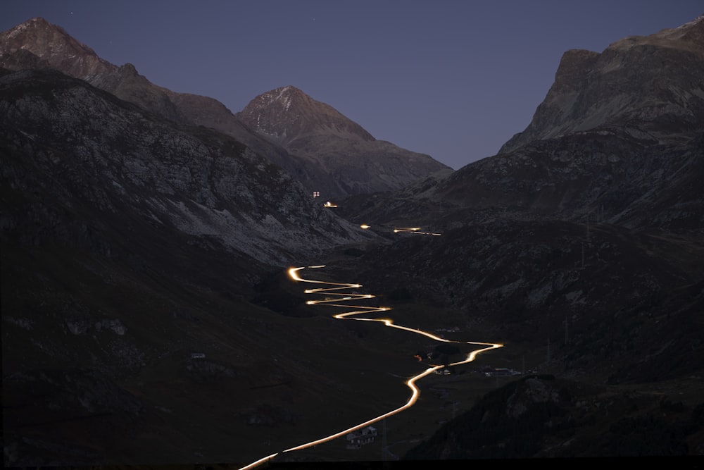 spiral road viewing mountain during night time