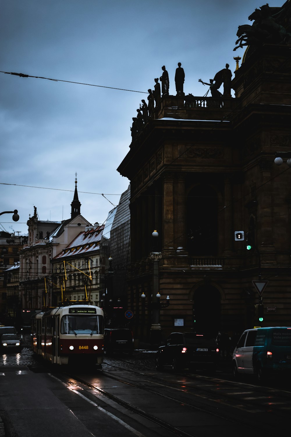 white and red tram car