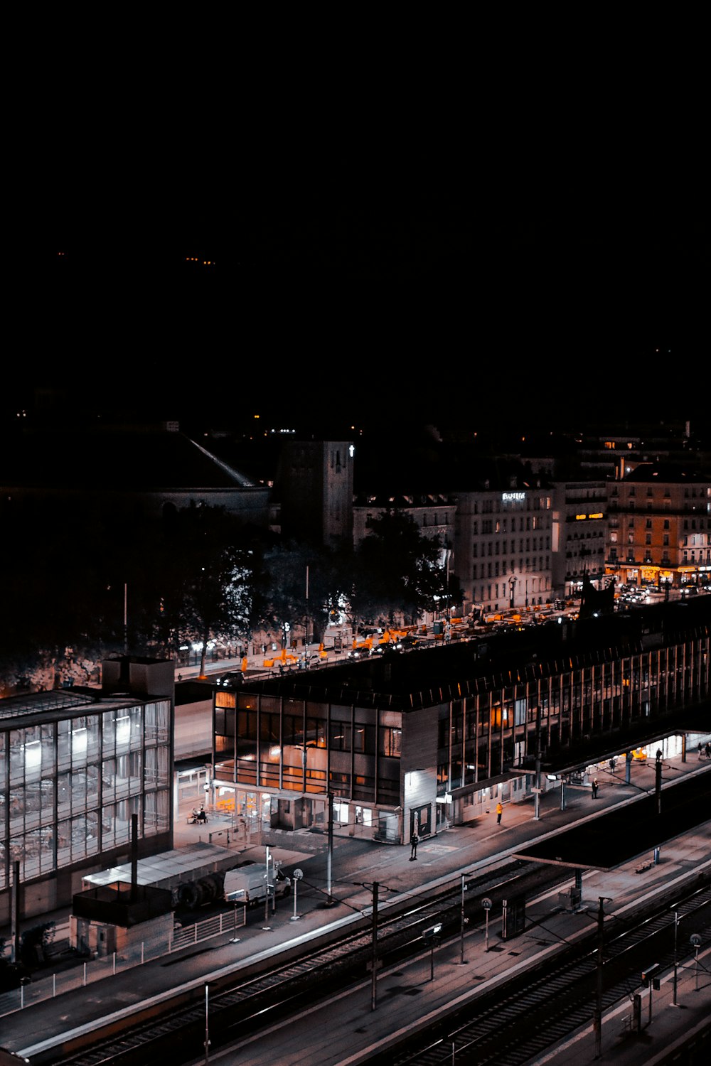 aerial view of buildings during nighttime