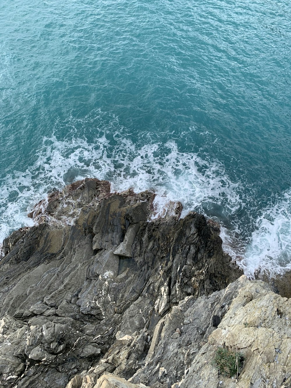 aerial view of seashore rock during daytime