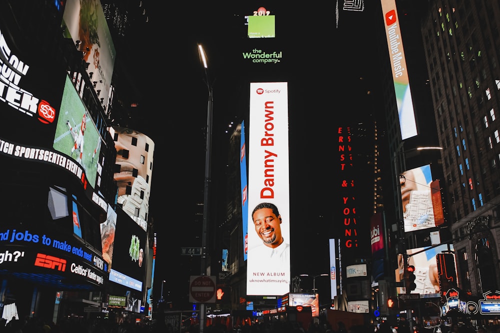 time square with Danny Brown LED signage at nighttime