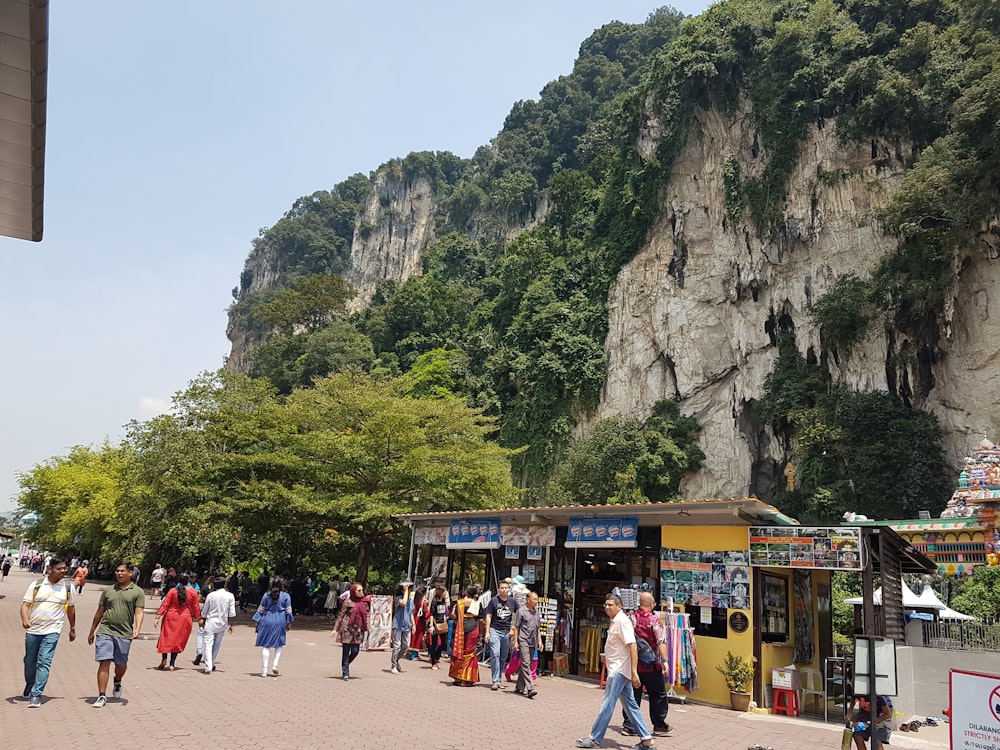 people beside mountain