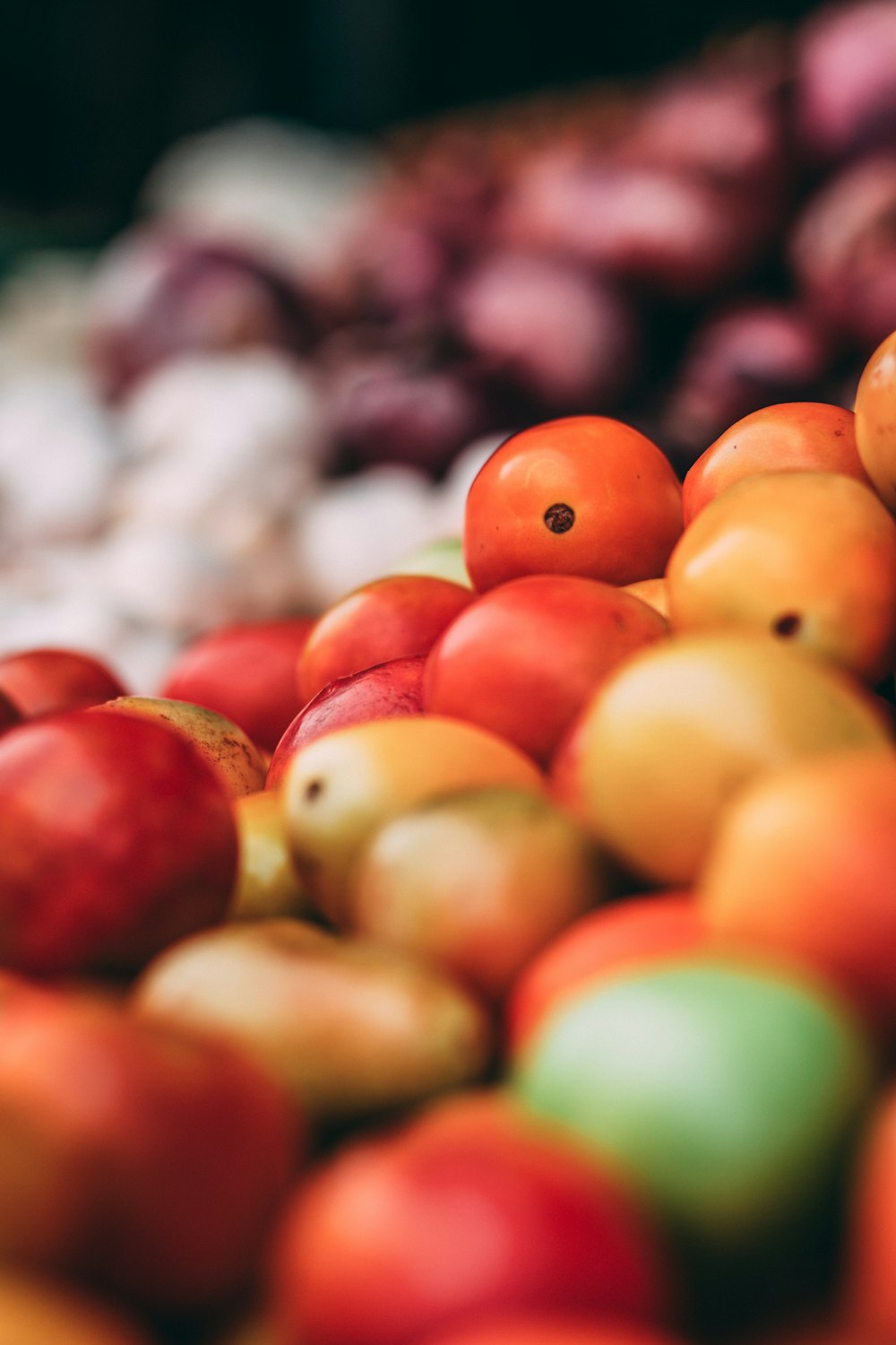 a close up of a bunch of fruit on display