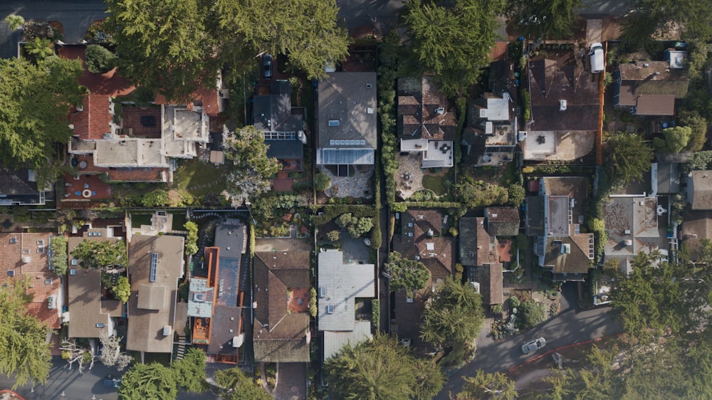 aerial photography of brown and gray houses