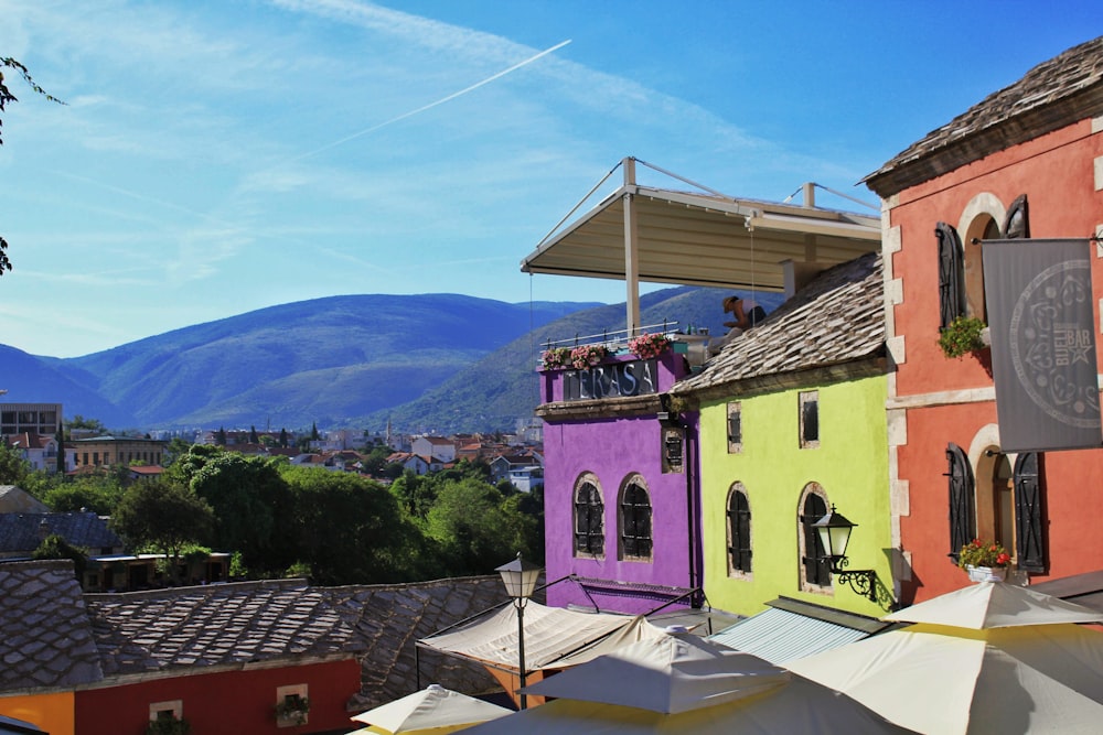 architectural photography of orange, yellow, and purple house